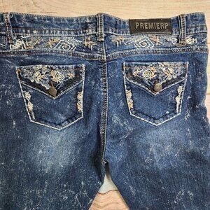 Premiere By Rue21 Womens11/12R Skinny Distressed Embroidered Denim Jeans